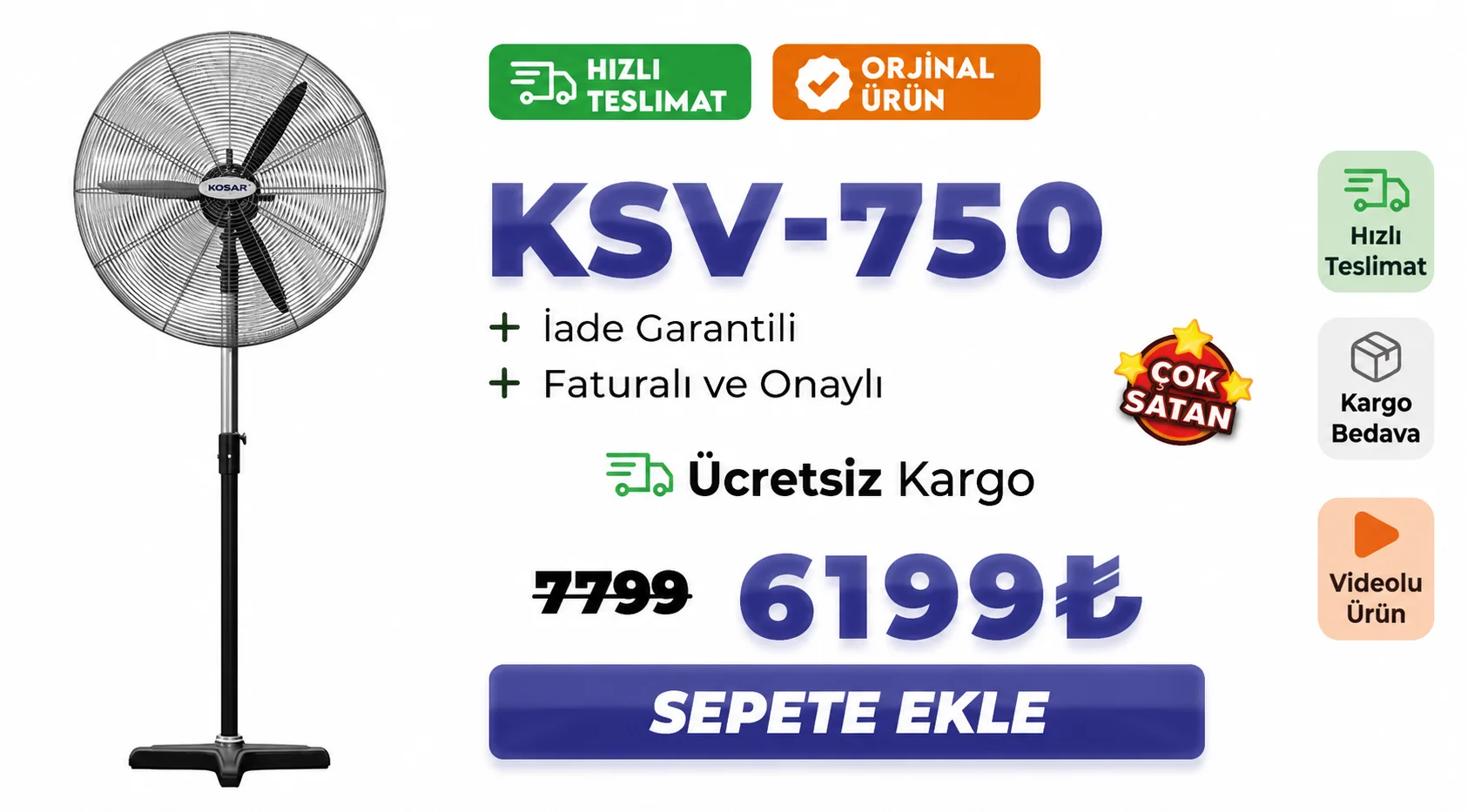 KSV-750 Sanayi Tipi Vantilatör (Ayaklı)