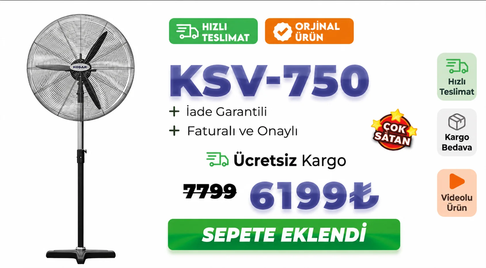 KSV-750 Sanayi Tipi Vantilatör (Ayaklı)